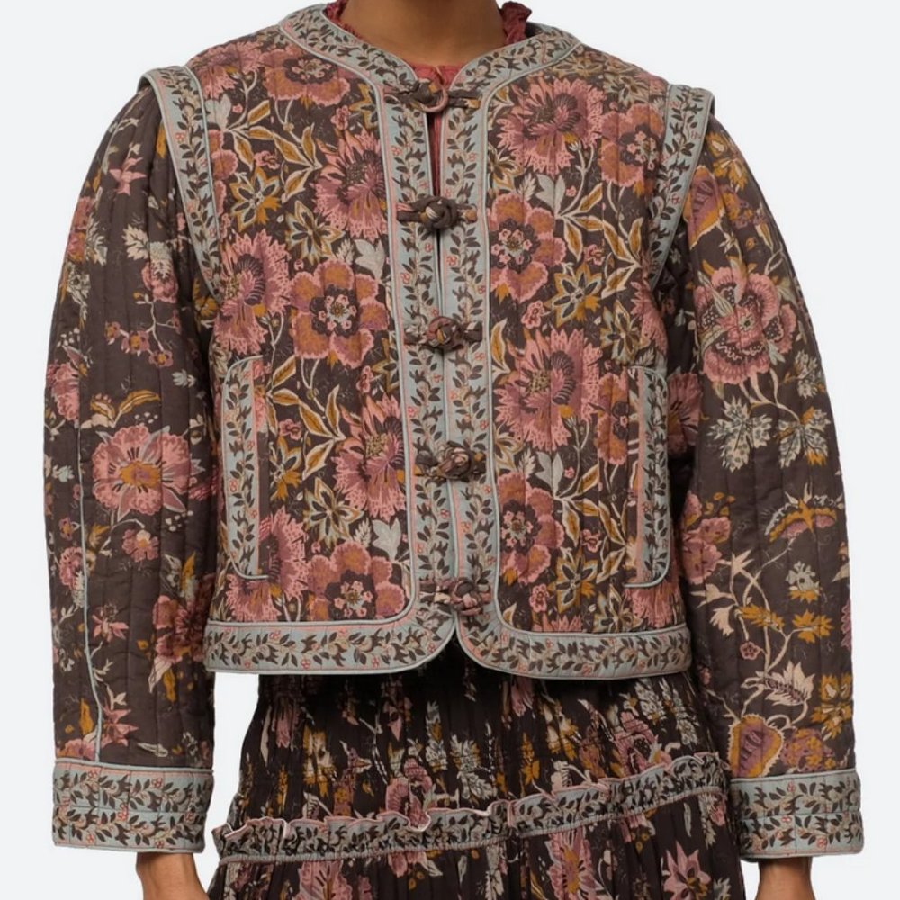 Sea New York Tess Floral Quilted Jacket with Sherpa lining